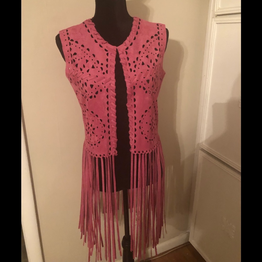NWT‼️Alberto Makali Suede Fringe Vest -PINK💖 XS